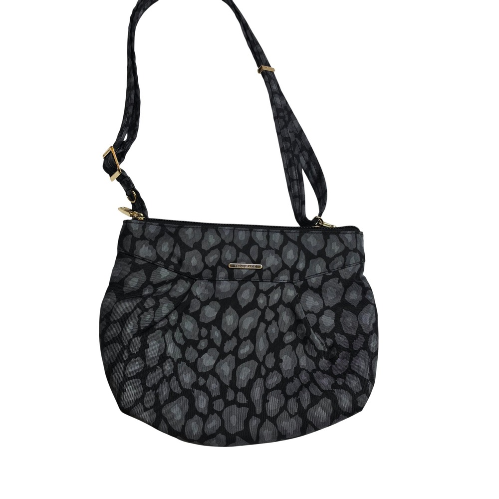 Travelon Crossbody Bag Womens Small Gray Leopard Print Anti-Theft Shoulder Purse